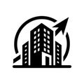 Urban growth and expansion icon. Icon of skyscrapers with an upward arrow