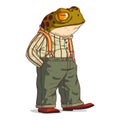 An Urban Guy, isolated vector illustration. Dressed frog person. A toad with a human body in a casual retro outfit