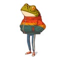 An Urban Guy, isolated vector illustration. Serene frog in a sport style outfit with his hand in his pockets