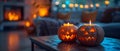 Concept Halloween Decor, Urban Setting, Urban Halloween Harmony Candlelit Pumpkins Chic Decor