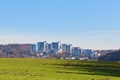 Urban high-rise apartment buildings on green field