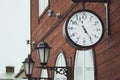 Urban historical architecture with vintage clock in street in London Royalty Free Stock Photo