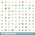 100 urban icons set, cartoon style Royalty Free Stock Photo