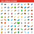 100 urban icons set, isometric 3d style Royalty Free Stock Photo