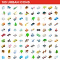 100 urban icons set, isometric 3d style