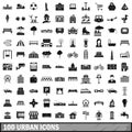 100 urban icons set, simple style