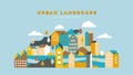 WebUrban illustration with copy space for text. Simple minimal geometric flat style - vector city landscape with buildings, hills Royalty Free Stock Photo