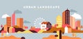 WebUrban illustration with copy space for text. Simple minimal geometric flat style - vector city landscape with buildings, hills