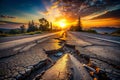 Urban Infrastructure Devastation EarthquakeShattered Road Reveals Cracks and Damage Underscoring the Impact of Natural Royalty Free Stock Photo