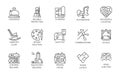 Urban infrastructure line set. Icons of playground, buildings, bus stop, high service, road map and other symbols Royalty Free Stock Photo