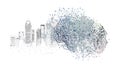 Urban intelligence: City skyline merged with a networked brain, vector design Generative AI Royalty Free Stock Photo