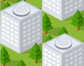 Urban isometric area with building trees lawns