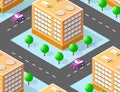 Urban isometric area with building trees lawns