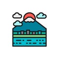 Urban japanese landscape, mount Fuji flat color line icon. Royalty Free Stock Photo