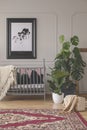 Urban jungle in mid century baby room interior