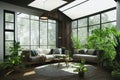 Urban Jungle Modern Interior with Skylight and Room Full of Plants