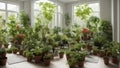 Urban jungle. Winter garden with plants, flowers. Garden in the house