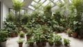 Urban jungle. Winter garden with plants, flowers. Garden in the house