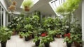 Urban jungle. Winter garden with plants, flowers. Garden in the house