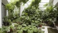 Urban jungle. Winter garden with plants, flowers. Garden in the house