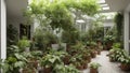 Urban jungle. Winter garden with plants, flowers. Garden in the house