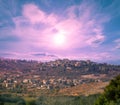 Panoramic view of small town on mount at sunset. Lebanon, Western Asia Royalty Free Stock Photo