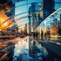 Urban Landscape with Bridges Reflected in Glass Buildings