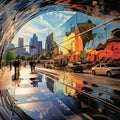 Urban Landscape with Bridges Reflected in Glass Buildings