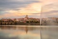 Urban landscape of the city of Mirandela in the north of Portugal. Panoramic view of the banks of the river Tua with the tradition Royalty Free Stock Photo