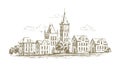 Urban landscape, cityscape sketch. Town vector illustration