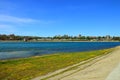 Urban landscape. Embankment of the city of Irkutsk in may. Angara river. The train station is on the opposite Bank. Royalty Free Stock Photo