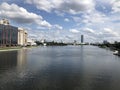 Urban landscape. Embankment of the Iset river.