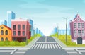 Urban landscape with empty urban street traffic road, sidewalk, crosswalk Royalty Free Stock Photo