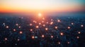Urban landscape featuring interconnected dots for enhanced networking and communication solutions Royalty Free Stock Photo