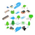 Urban landscape icons set, isometric style Royalty Free Stock Photo