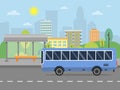 Urban landscape with illustration of public bus station Royalty Free Stock Photo