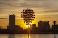 Urban Landscape, Lamppost In The Form Of A Tree In The Setting Sun