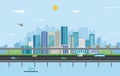 Urban landscape. Modern city. Building architecture, cityscape town. Vector