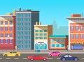 City Street with Busy Traffic, Cars on Road Vector Royalty Free Stock Photo