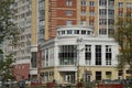 Urban landscape: new buildings in the style of a new classic, Melnikov Street. Residential house `Aristocrat`.