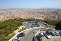 Urban landscape with parking, houses, park sea