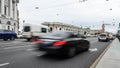 Urban landscape. photo with an excerpt. the car drives through the streets of the city