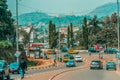 Urban landscape with road traffic at the Nlonkak intersection in Yaounde, Cameroon