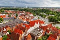 Urban landscape. View from top of German city of Lubeck. Beautiful view from high tower on roofs of city in Germany Royalty Free Stock Photo