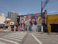 Urban landscape where we have a mural with graffiti art honoring the Brazilian rock singer, Rita Lee