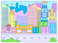 Urban large city landscape, townscape concept town road, megalopolis view cartoon line vector illustration. Cosmopolitan