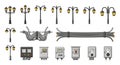 Urban Lighting and Electrical Infrastructure Vector Elements Set Royalty Free Stock Photo