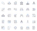 Urban line icons collection. Graffiti, Concrete, Skyscrapers, Alleyways, Streetlights, Traffic, Noise vector and linear Royalty Free Stock Photo