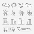 Urban line icons. Urban landscape linear signs