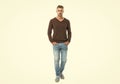 urban mature man in trendy menswear for everyday life. handsome man in a casual menswear in studio. well looking man in